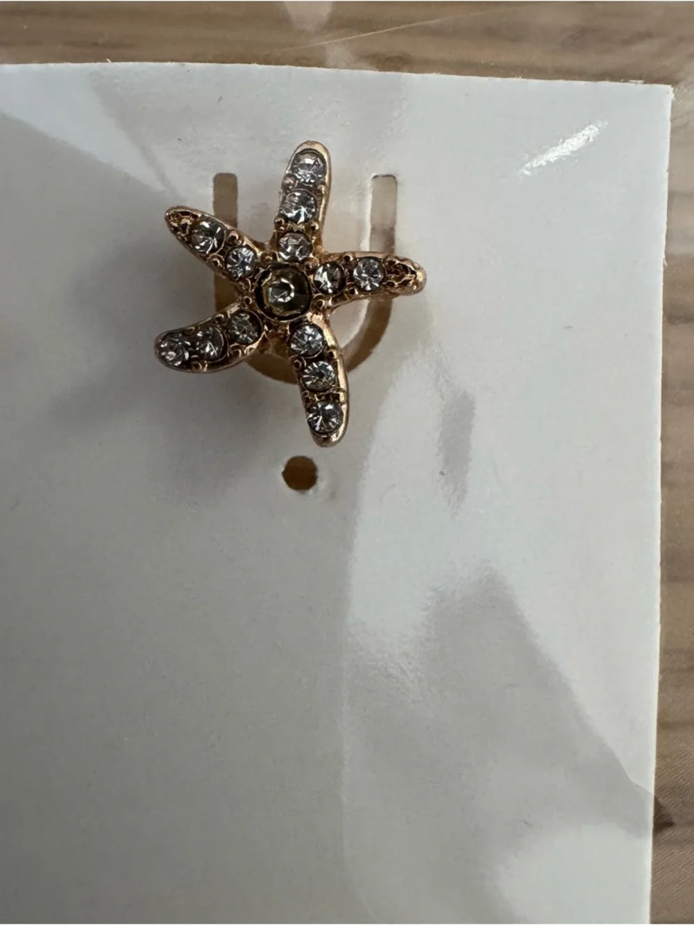 Rhinestone Starfish Stud Earrings - Gold Tone - Picture 2 of 4
